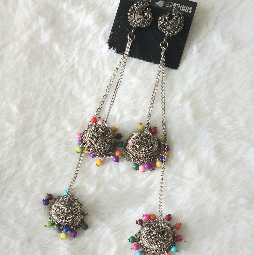 Colorful Peacock Indian Earrings